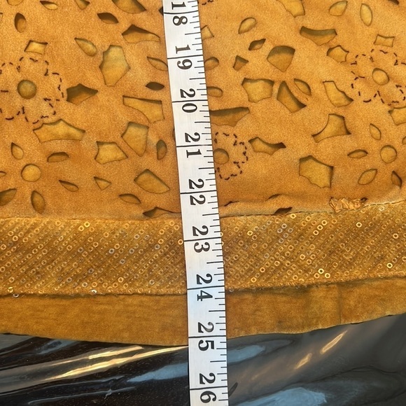 Unique Marigold Color Lace Eyelet Sequin’s Long Sleeve Blouse - Picture 11 of 13